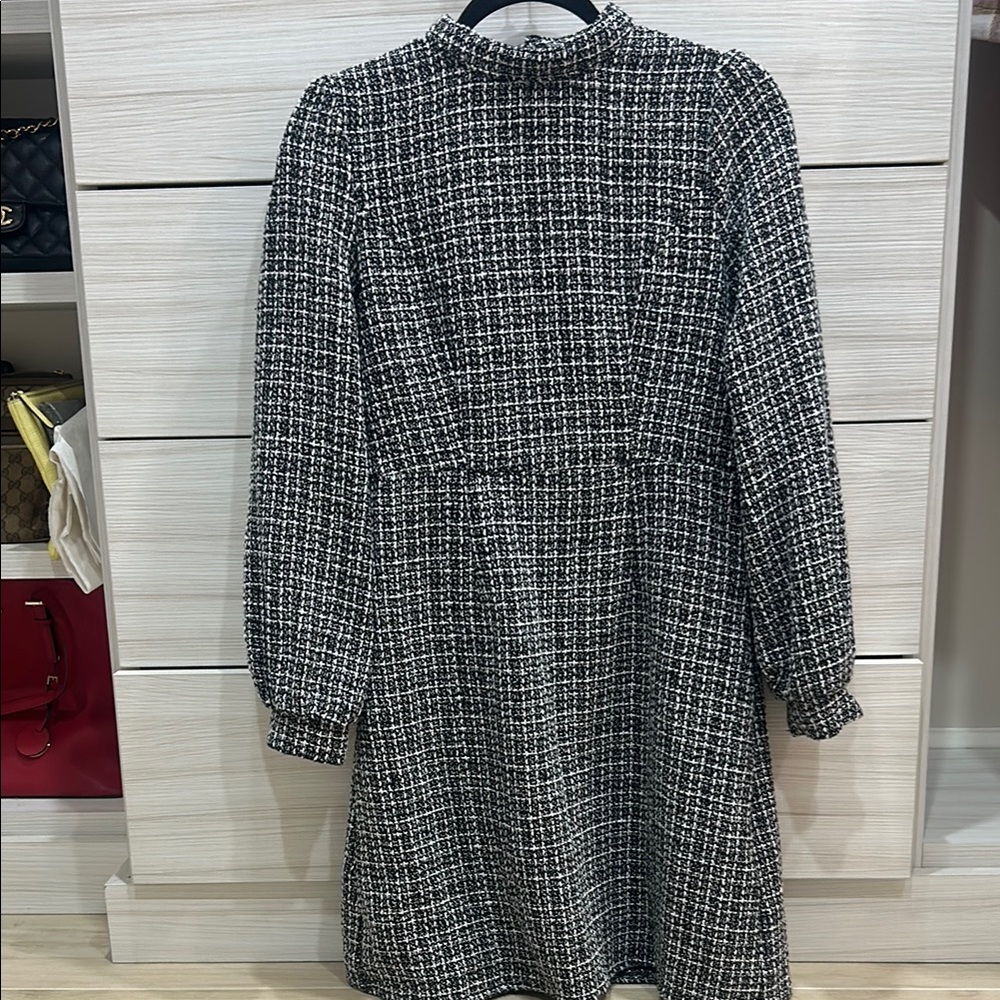 Elegant Black and White Tweed Dress